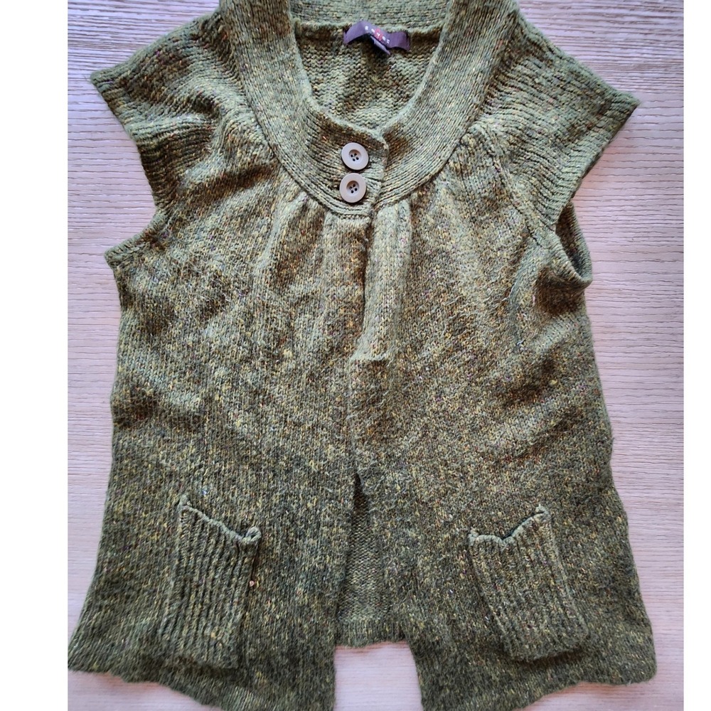 Olive Green Marled Knit Vest Sleeveless Cardigan cottagecore boho indiesleaze